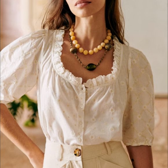 Sezane Tops - NWT SEZANE Kelia Shirt Cream Daisy Embroidered 36 4